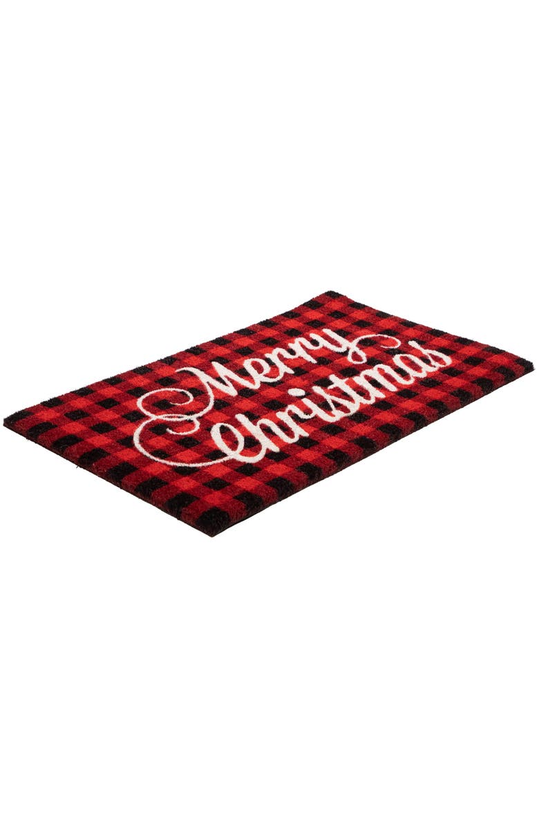 Northlight Red and Black Plaid "Merry Christmas" Natural Coir Christmas Outdoor Doormat 18" x 30", Alternate, color, 