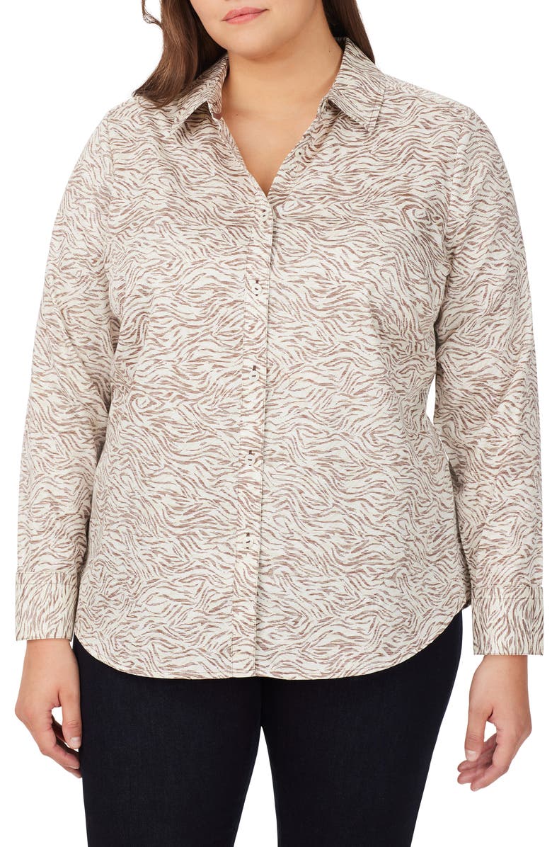 Foxcroft Davis Cocoa Zebra Cotton Button-Up Shirt, Main, color, Ivory Mult