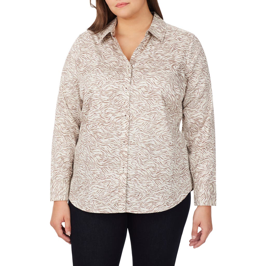 FOXCROFT FOXCROFT DAVIS COCOA ZEBRA COTTON BUTTON-UP SHIRT