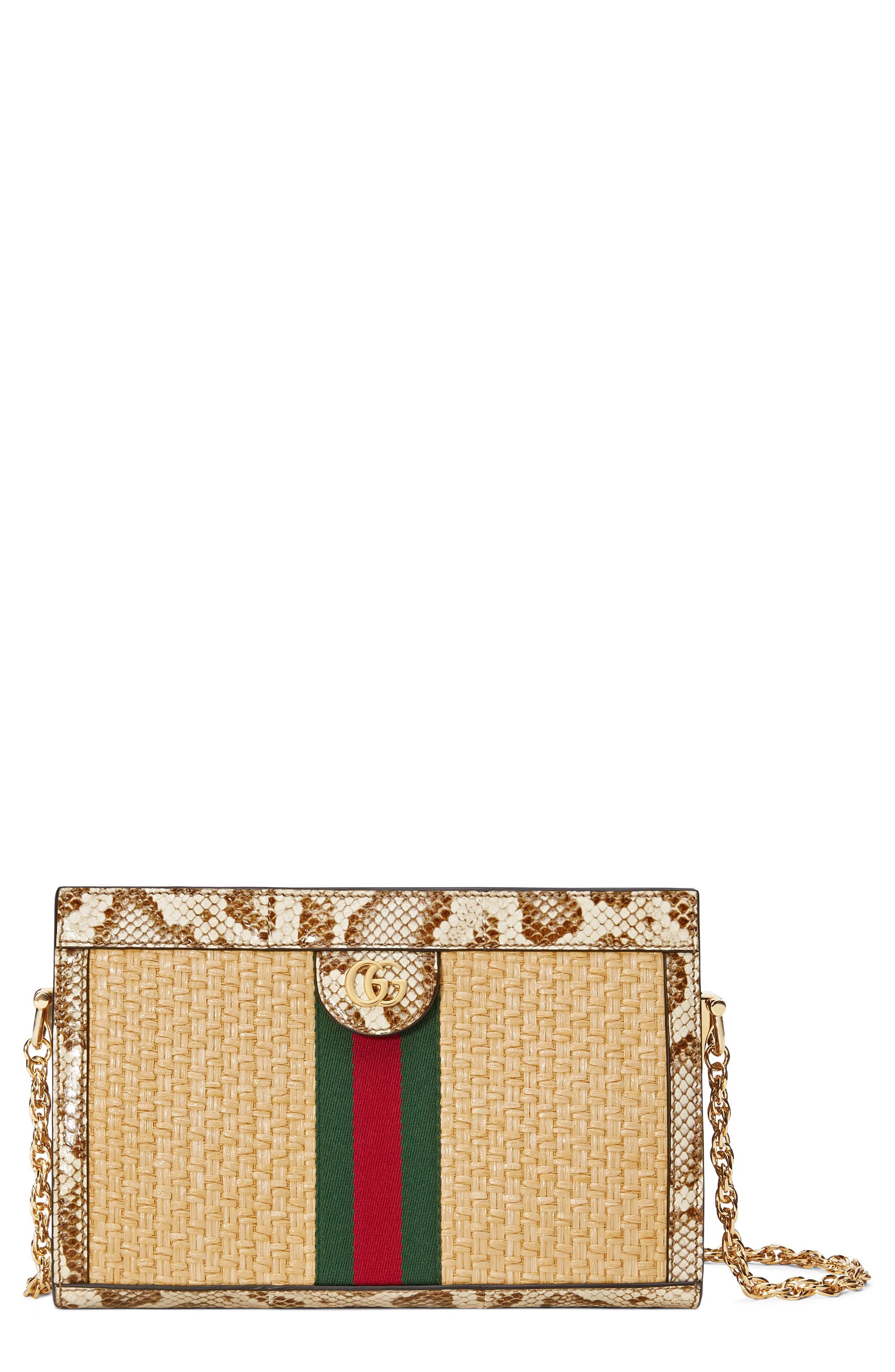 Gucci Genuine Snakeskin & Straw Shoulder Bag, Main, color, 