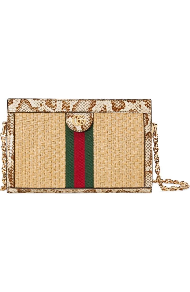 Gucci Genuine Snakeskin & Straw Shoulder Bag, Main, color,