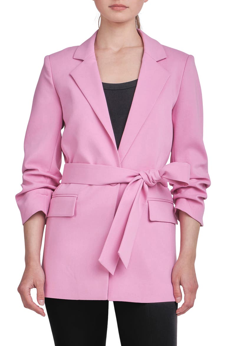 Belted Three-Quarter Sleeve Blazer, Main, color, PINK