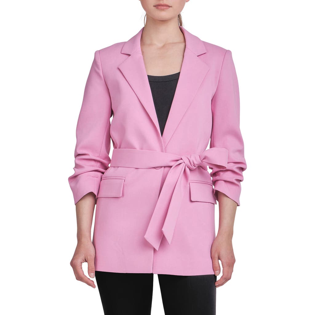 Endless Rose Belted Three-quarter Sleeve Blazer In Pink