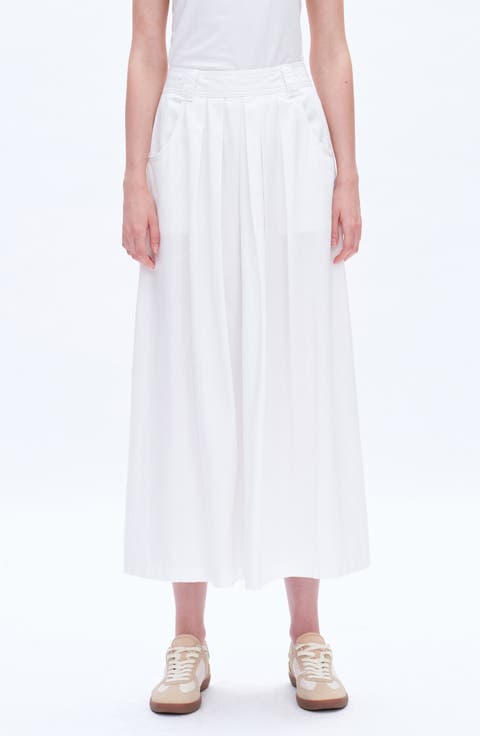 Pleated Denim Midi skirt