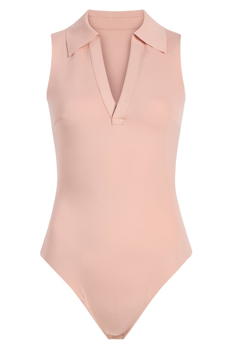 Sleeveless V-Neck Polo Neoprene Bodysuit, Alternate, color, DESERT ROSE