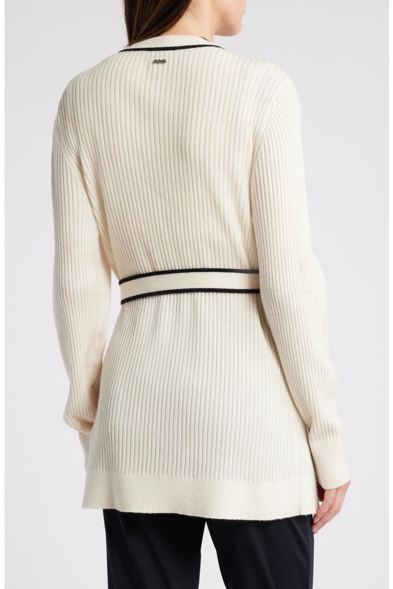 Ferinia Tie Waist Wool & Cashmere Rib Cardigan, Alternate, color, OPEN WHT