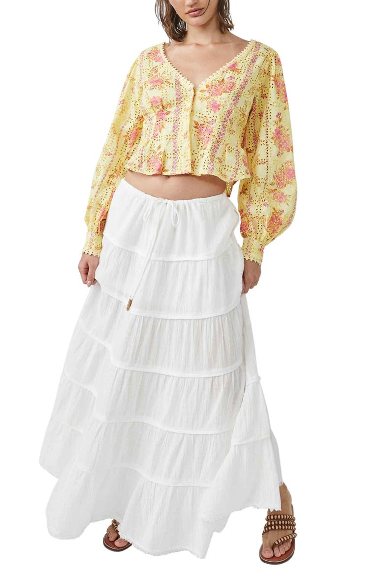 free-est Simply Smitten Tiered Cotton Maxi Skirt, Alternate, color, OPTIC WHITE