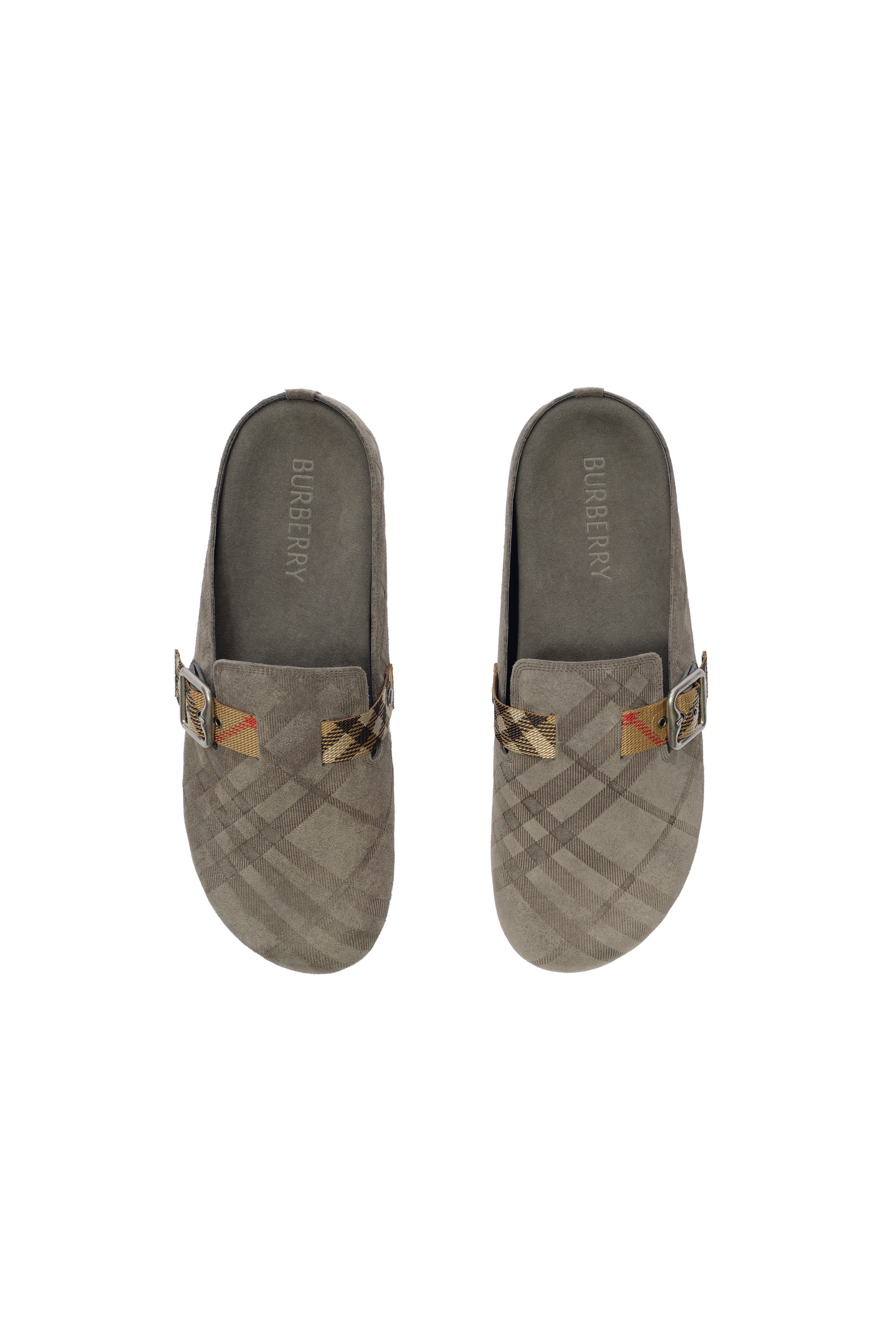 Burberry Check Suede Urchin Clogs, Alternate, color, Chino Grey