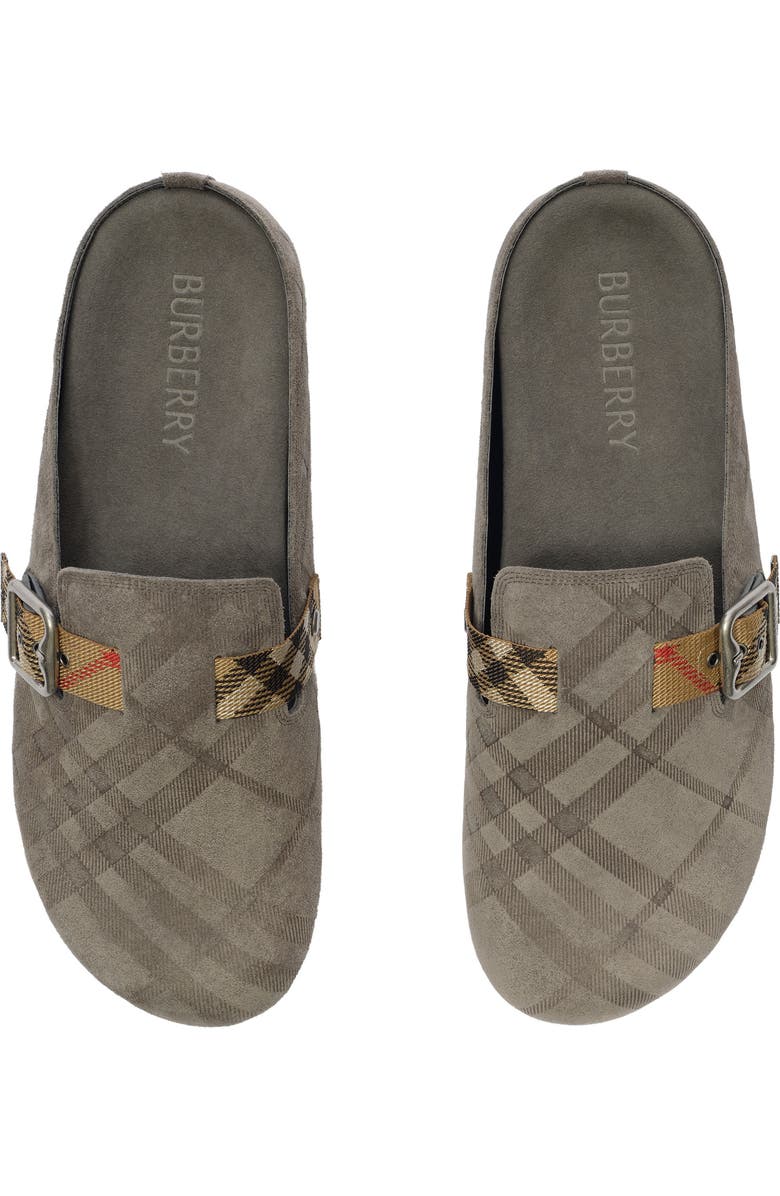Burberry Check Suede Urchin Clogs, Alternate, color, Chino Grey