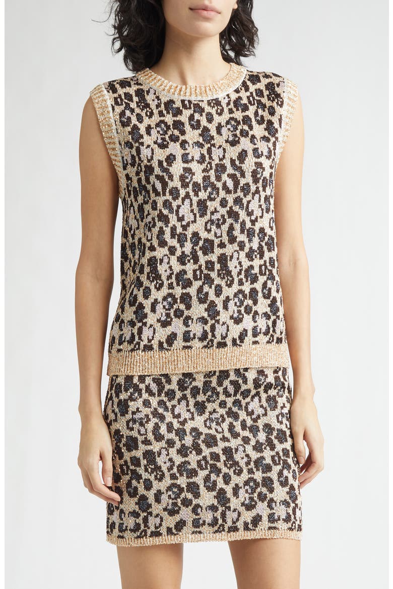 Animal Jacquard Sequin Sleeveless Sweater, Main, color, BEIGE BASE