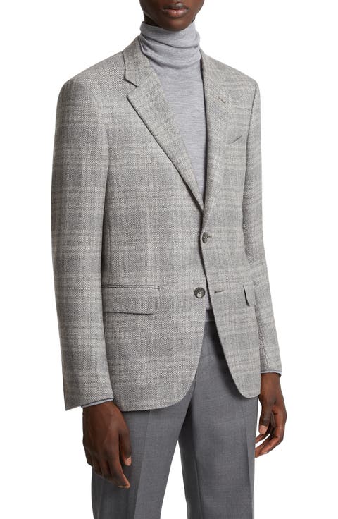 Couture Tonal Plaid Stretch Cashmere, Silk & Wool Sport Coat