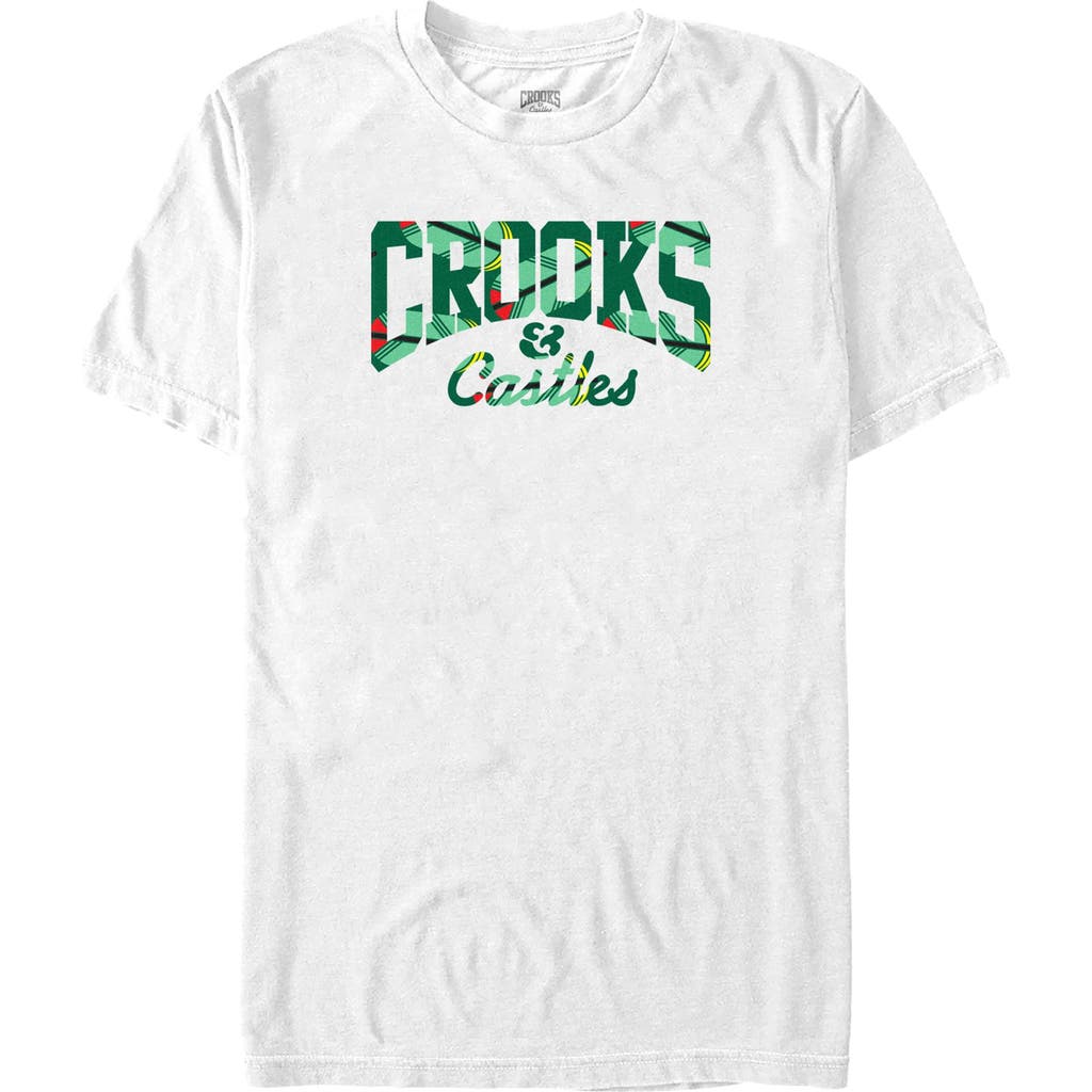 Crooks & Castles Green Tropical Print Graphic T-shirt In White
