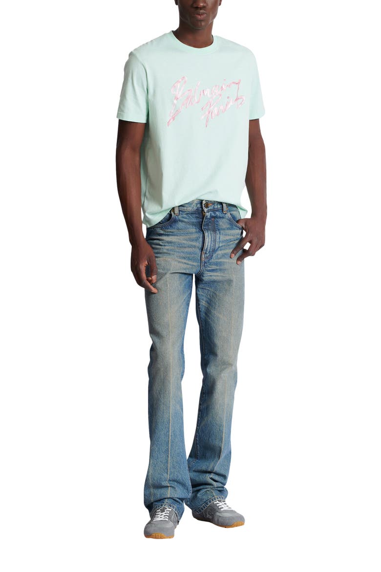 Slim straight-leg jeans in vintage denim, Alternate, color, blue