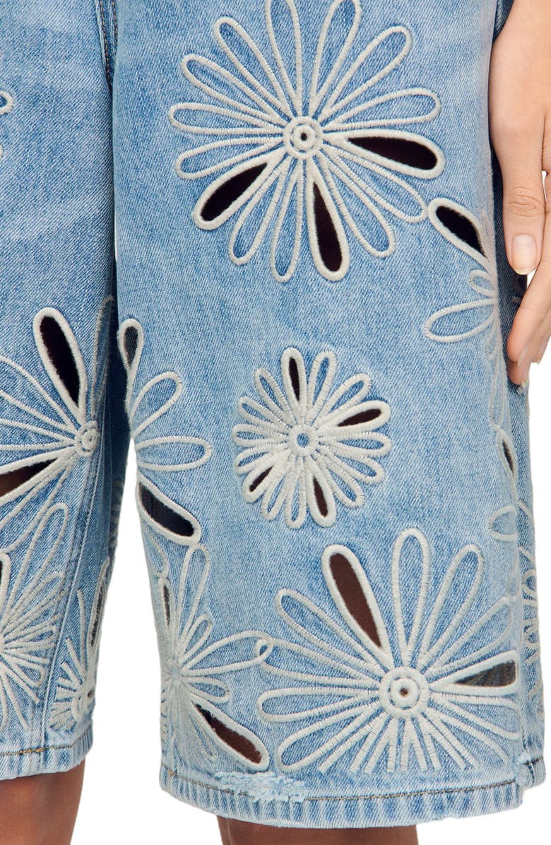 SANDRO Embroidered Bermuda shorts, Alternate, color, Blue Jean
