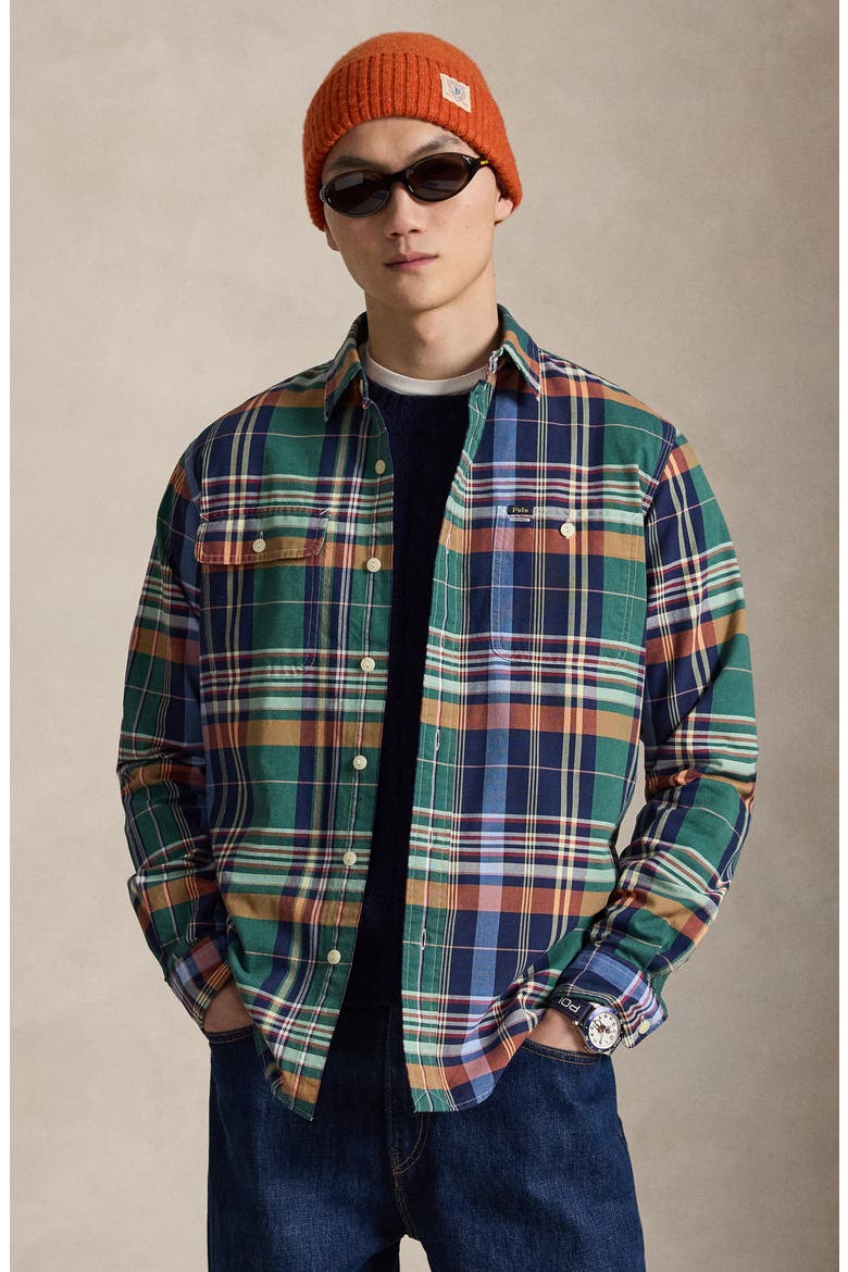 Classic Fit Long Sleeve Oxford Shirt, Alternate, color, GRN/ ORNG