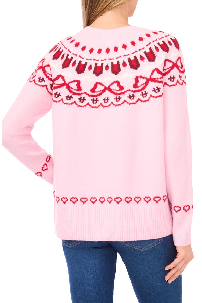 Heart Bow Fair Isle Sweater, Alternate, color, PINK LADY