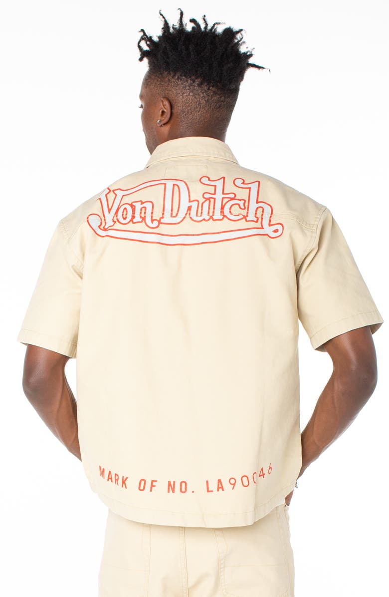 Von Dutch Short Sleeve Canvas Hell Shirt, Alternate, color, Pale Khaki