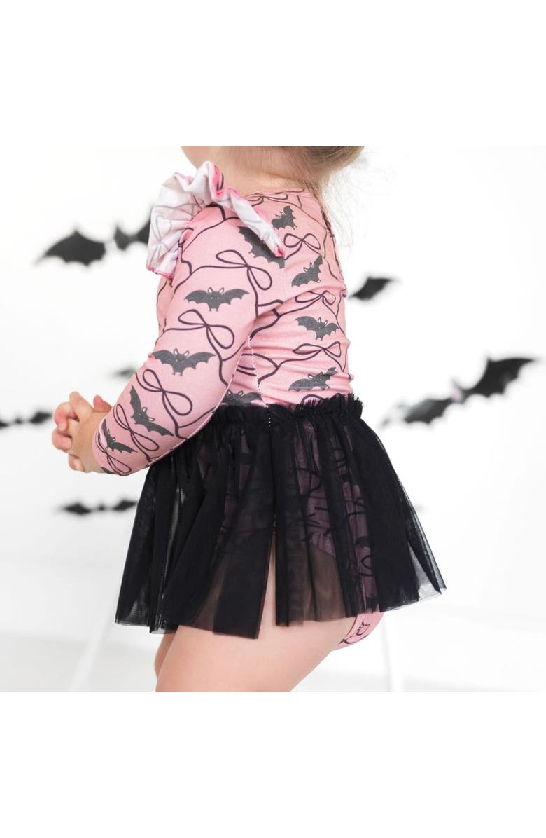 Sweet Wink Bat Trellis Printed Halloween Long Sleeve Tutu Bodysuit, Alternate, color, 