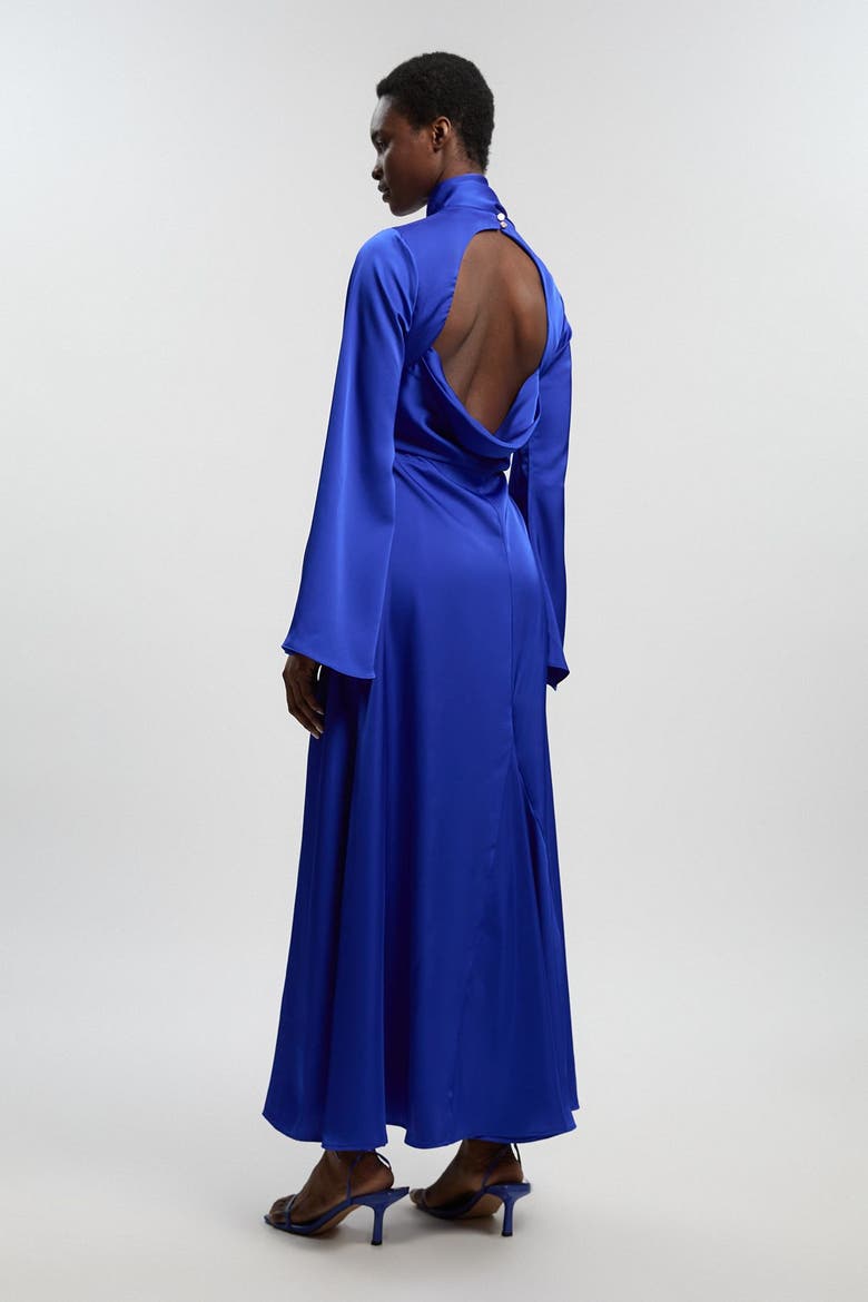 High Neck Long Sleeve Maxi Dress, Alternate, color, Cobalt