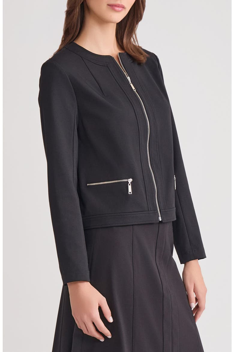 Front Zip Ponte Jacket, Alternate, color, BLACK