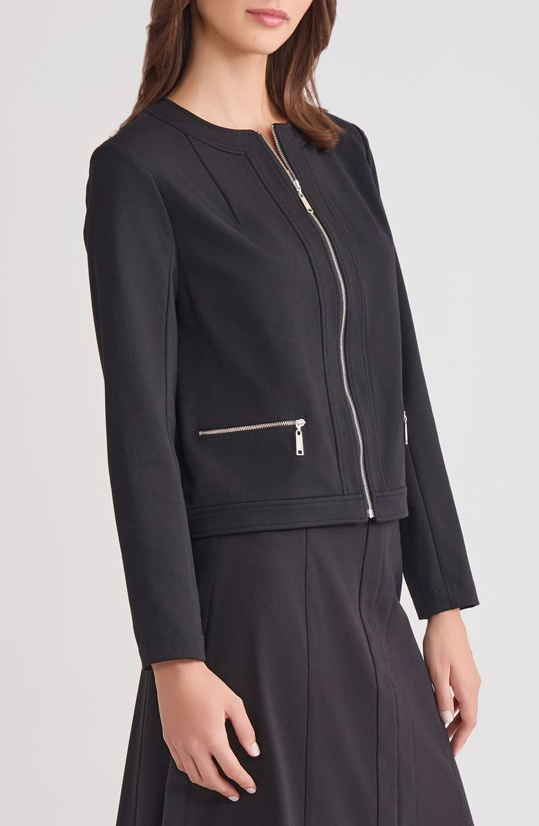 Misook Front Zip Ponte Jacket, Alternate, color, Black