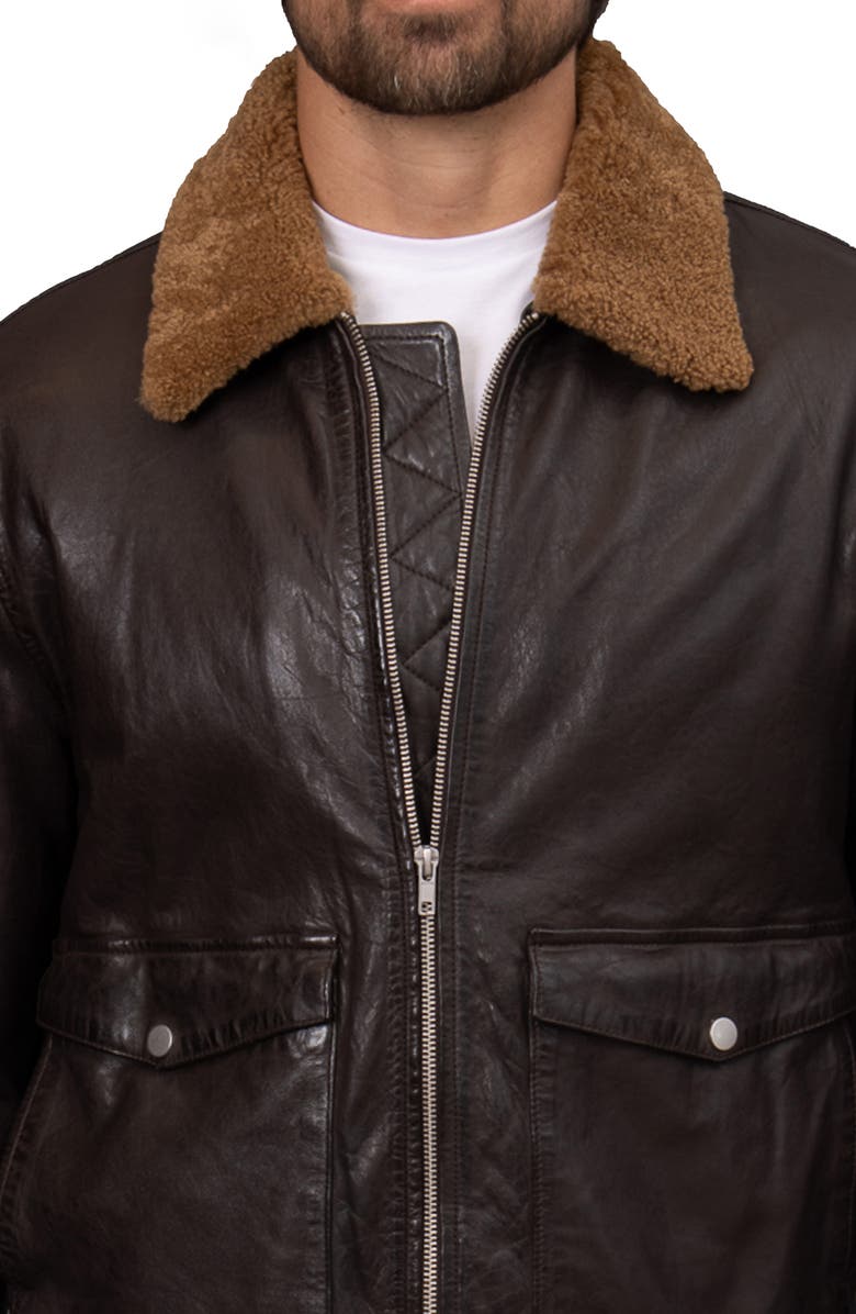Bagatelle Washed Leather Aviator Jacket with Genuine Shearling Collar, Alternate, color, 