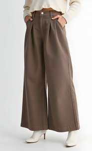 Modenaire High-Waist Wide-Leg Front-Pleated Side-Pocket Pants