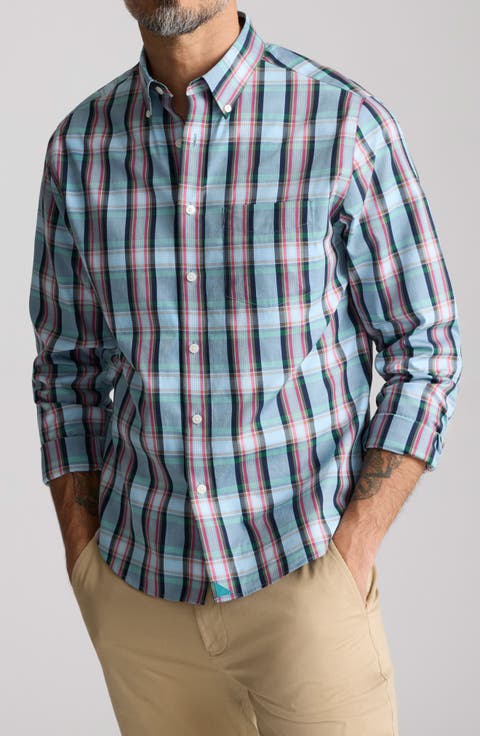 Plaid Wrinkle Free Cotton Button-Down Shirt