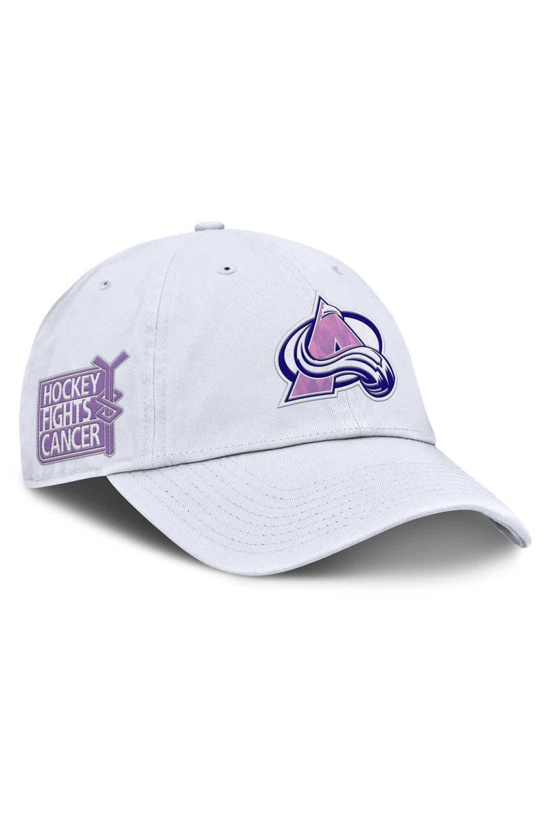 Men's Fanatics  White Colorado Avalanche Authentic Pro Hockey Fights Cancer Adjustable Hat, Main, color, White