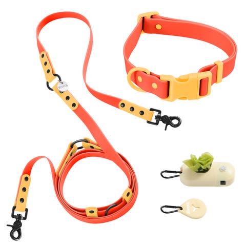 Luna Adjustable 6-in-1 Waterproof Hands-Free Leash and Collar with LED Flashlight, Bag Dispenser, and Poop Bag Holder
