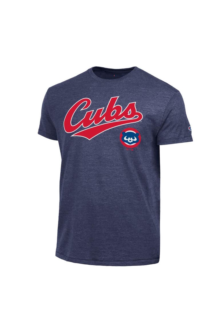 Men's Champion  Navy Chicago Cubs Cooperstown Wordmark Lockup Tri-Blend T-Shirt, Alternate, color, Navy