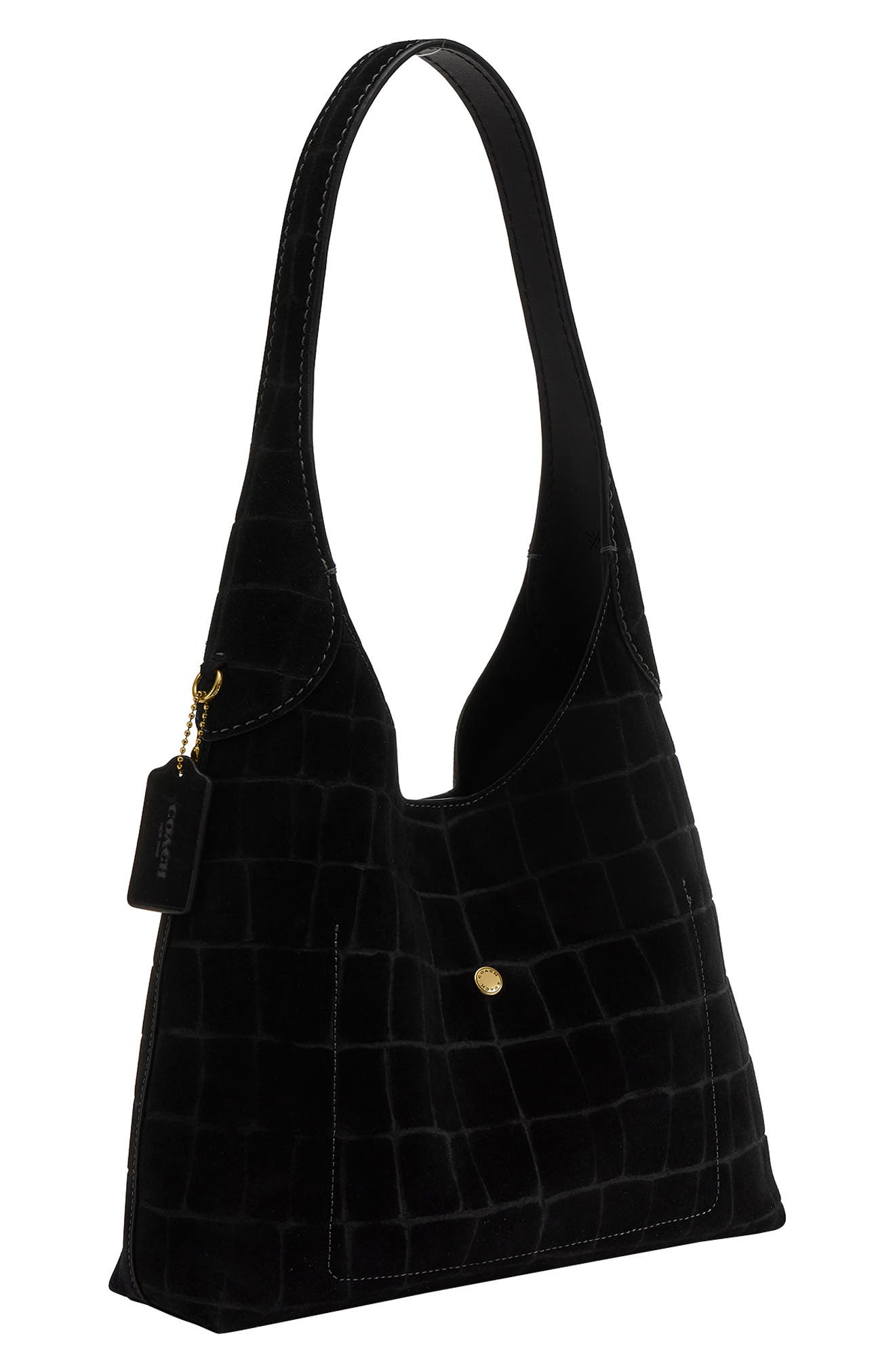 COACH Brooklyn Croc Embossed Suede Shoulder Bag, Alternate, color, 