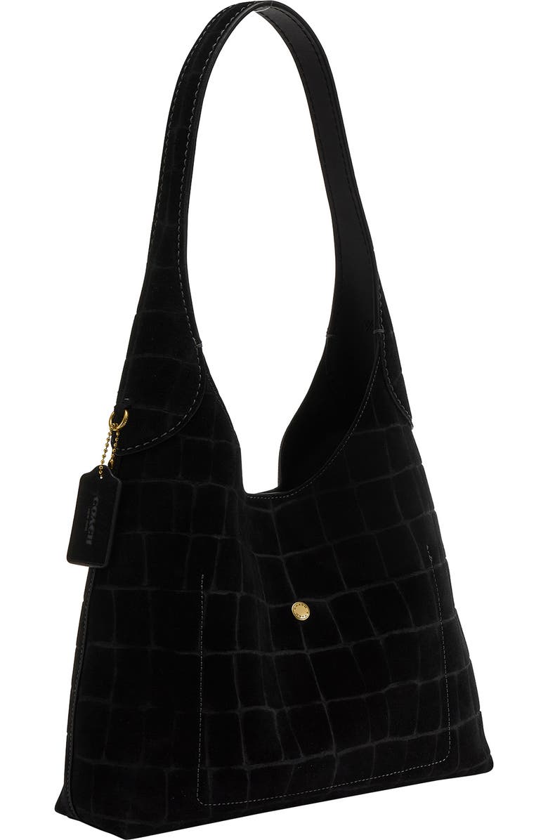 COACH Brooklyn Croc Embossed Suede Shoulder Bag, Alternate, color,