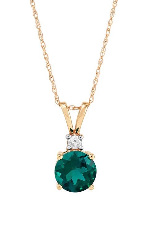 10K Yellow Gold Lab Grown Emerald & Lab Grown Diamond Pendant Necklace