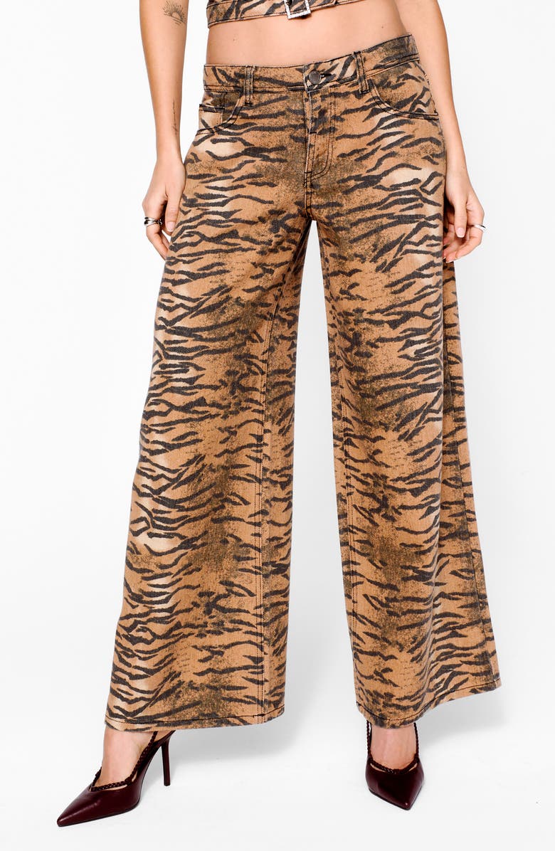 NASTY GAL Print Straight Leg Jeans, Main, color, Animal