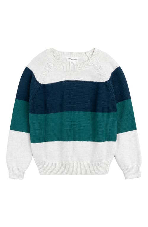 MILES THE LABEL Kids' Stripe Organic Cotton Crewneck Sweater in Teal 