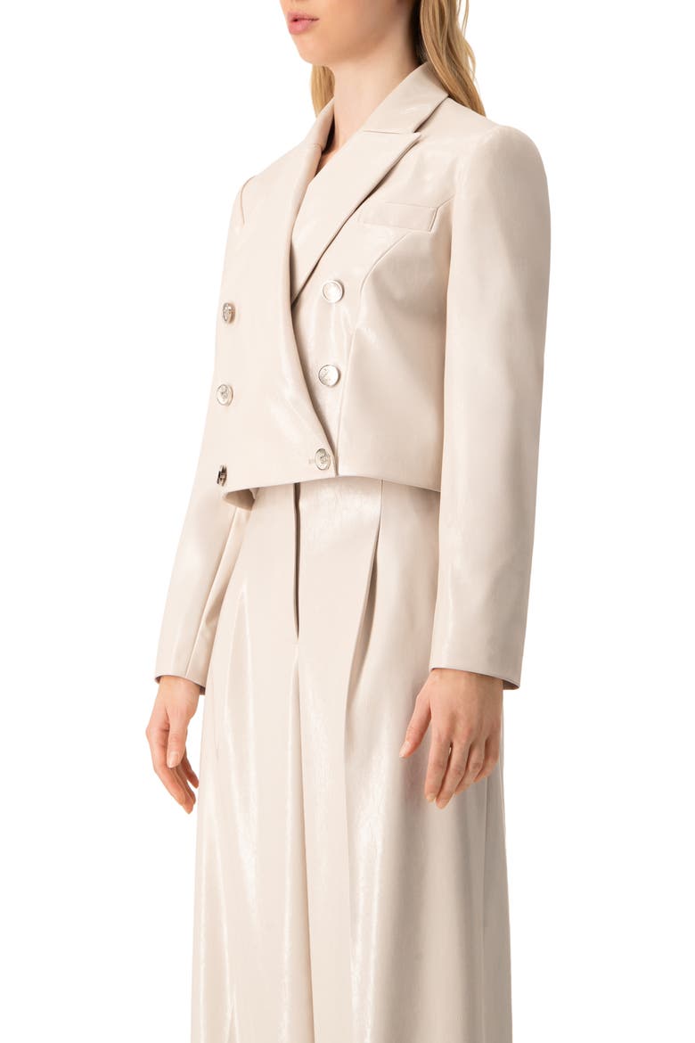 Faun-Leather Double-Breasted Short Blazer, Alternate, color, Ivory