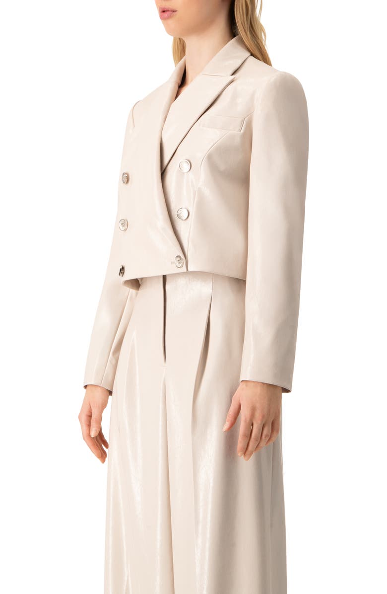 IVONNE Faun-Leather Double-Breasted Short Blazer, Alternate, color, Ivory