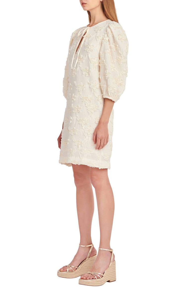 Ribbon Embroidery Tie Neck Dress, Alternate, color, IVORY