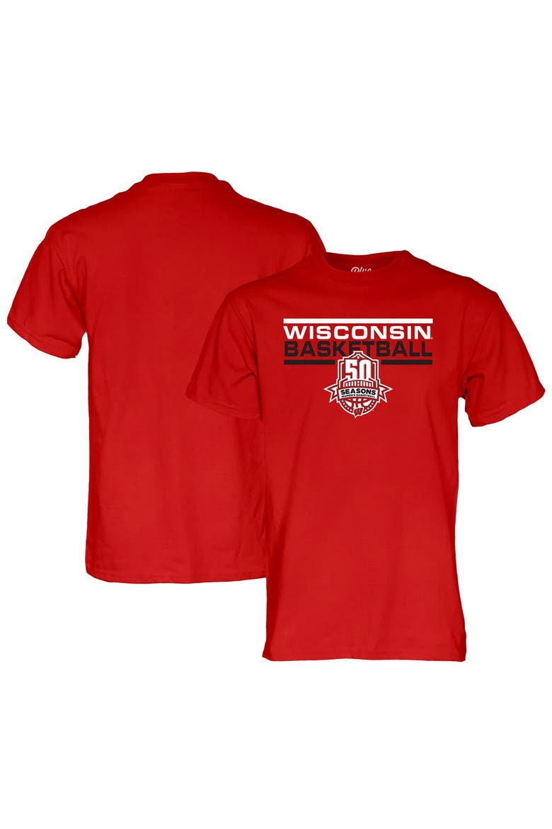 Unisex Blue 84 Red Wisconsin Badgers Women's Basketball 50 Seasons T-Shirt, Alternate, color, Red