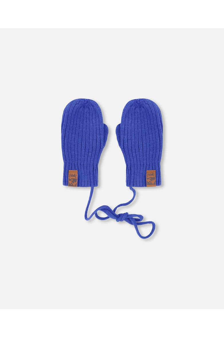 Boy Rib Knit Mittens with Cord, Main, color, Royal Blue