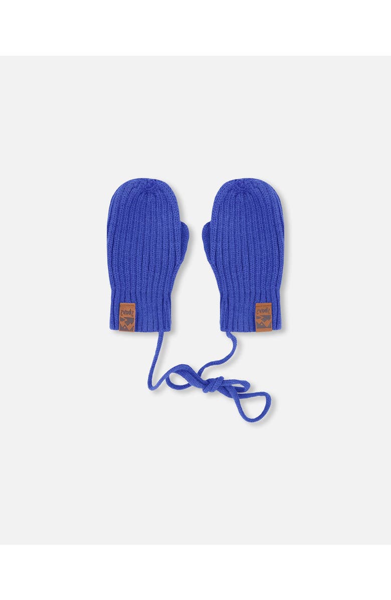 Deux par Deux Boy Rib Knit Mittens with Cord, Main, color, Royal Blue