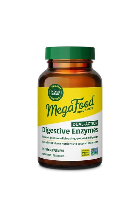 Dual-Action Digestive Enzymes, Gas & Bloating Relief, Vegan, Gluten Free, 60 Capsules