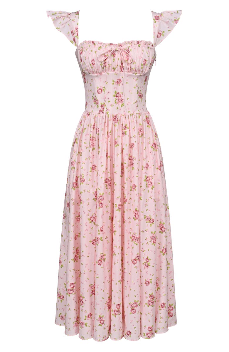 HOUSE OF CB Livia Pink Rose Stretch Cotton Midi Dress, Alternate, color, Pink Vintage