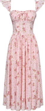 HOUSE OF CB Livia Pink Rose Stretch Cotton Midi Dress