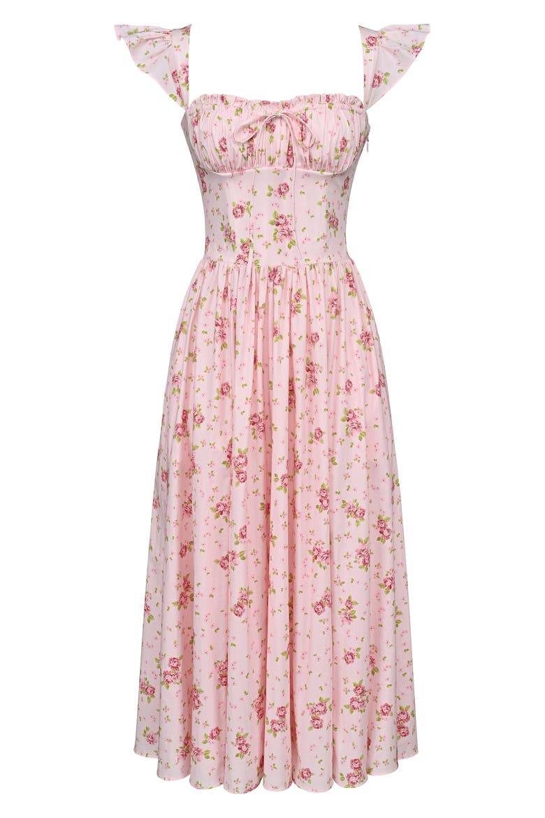 nordstrom house of cb pink dress House OF CB Livia Floral-Print Stretch-Cotton Midi Dress
