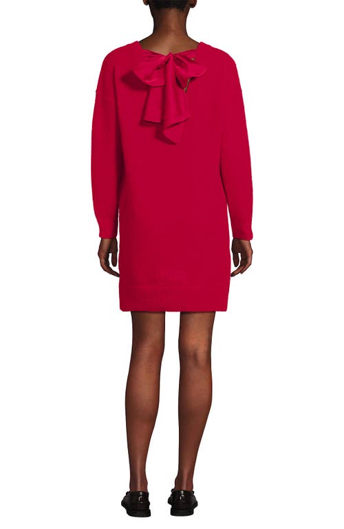 Lands' End Fuzzy Bow Back Mini Sweater Dress In Red
