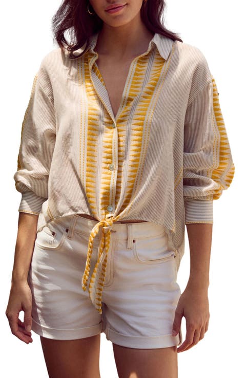 Tie Front Jacquard Shirt