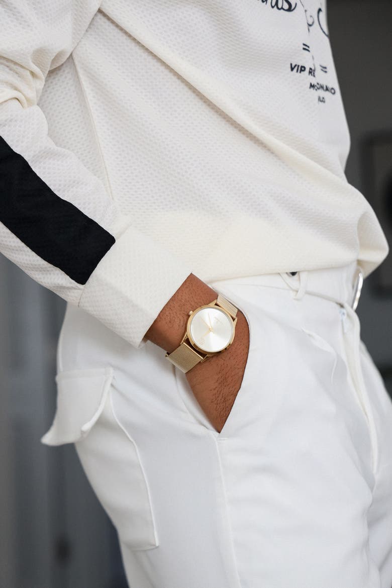 Minimalist Wafer Slim Round Watch- 40MM, Alternate, color, Mesh Champagne