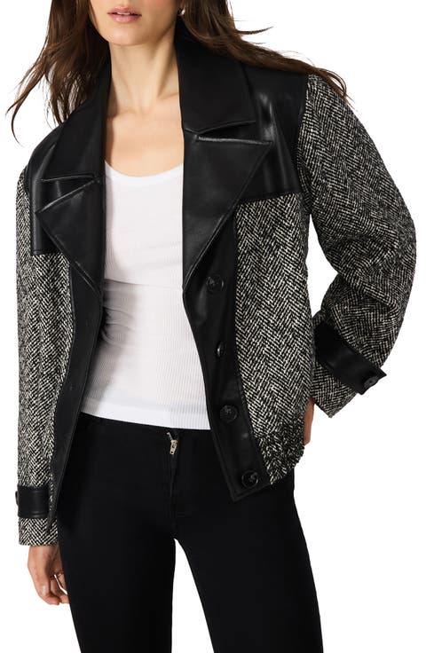 Mercedes Herringbone 
Faux Leather Jacket